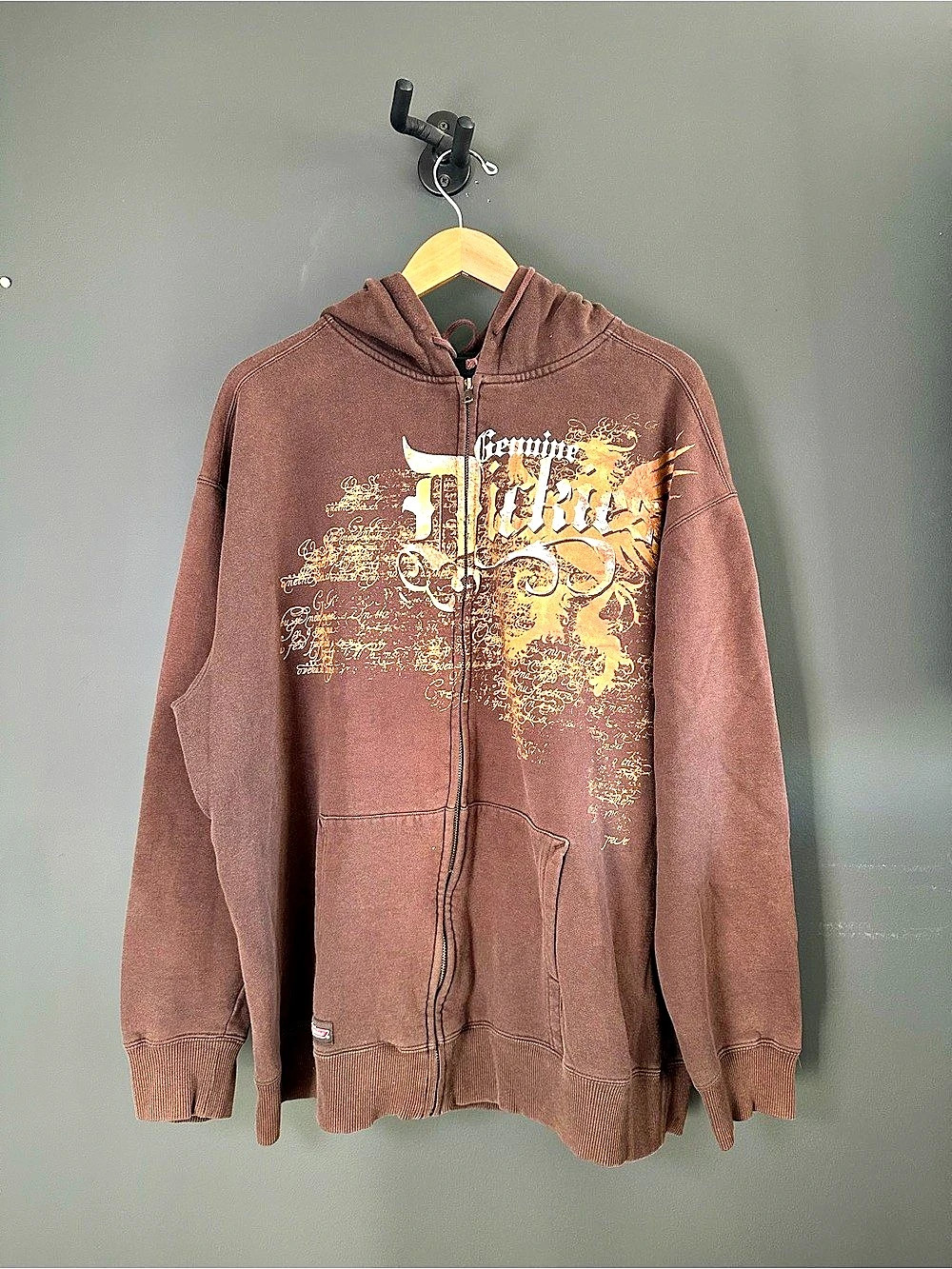 Vintage Y2K Genuine Dickies Hoodie Full Zip Brown Graphic Mens Size 2XL Regular